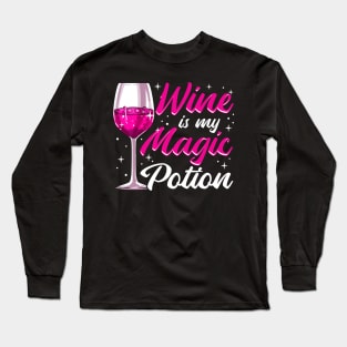 Funny Wine Is My Magic Potion Halloween Wino Pun Long Sleeve T-Shirt